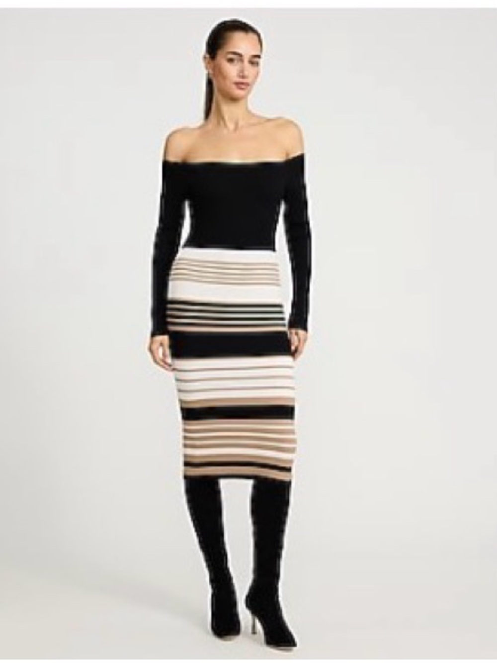 EXPRESS Striped Off The Shoulder Midi Sweater Dress, L